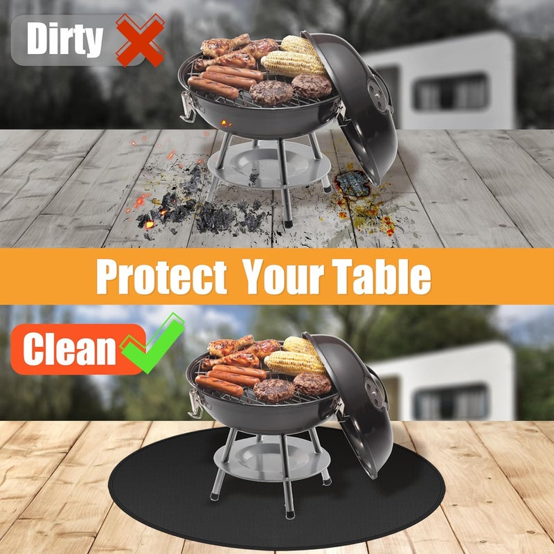 Amerbro 23.8 in Heat Resistant Grill Mat for Outdoor Tabletop Grill to Protect Your Prep Grill Table, Circle Heat Resistant Mats for Countertop, Fireproof & Water Proof & Oil Proof Tabletop Fire Pit Mat-Black - Image 2